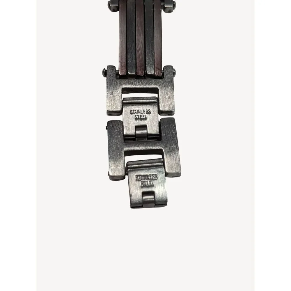Mens 2 Tone Stainless Steel Bracelet Bronze Link Inlay 8